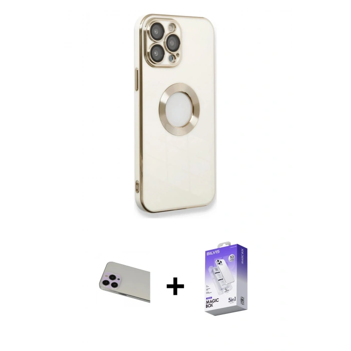 MARSİLYAN™- iPhone 13 Pro Max Kılıf İz Form Serisi - Siyah Bilvis 5in1 3D Magic Cam Ekran Koruyucu + Rainbow Kamera Lens Koruma Cam - MR