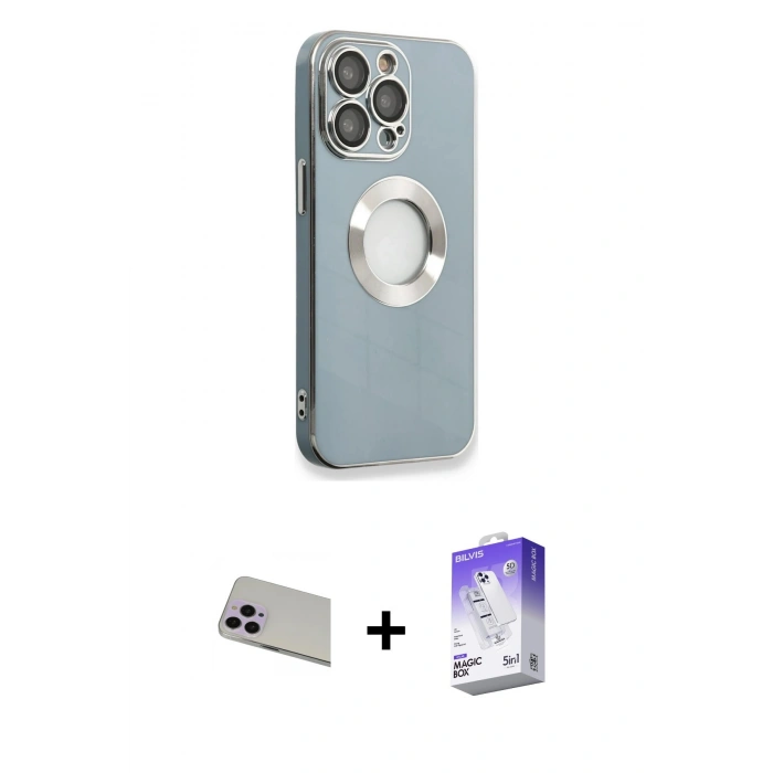 MARSİLYAN™- iPhone 13 Pro Max Kılıf İz Form Serisi - Siyah Bilvis 5in1 3D Magic Cam Ekran Koruyucu + Rainbow Kamera Lens Koruma Cam - MR