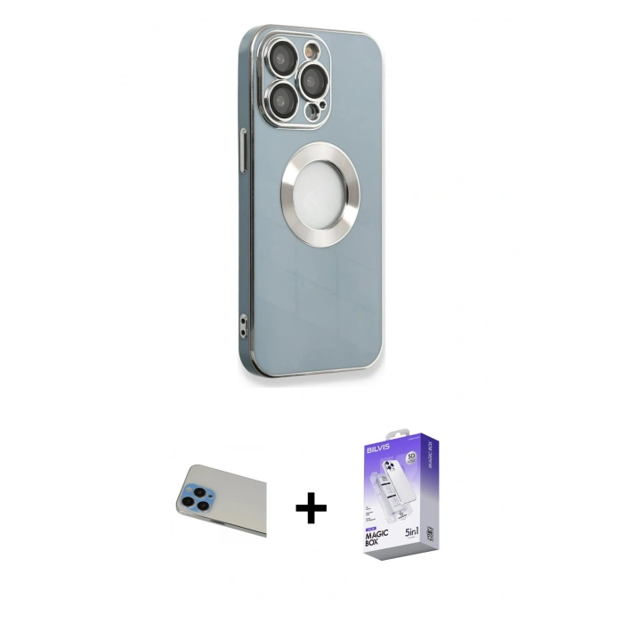 MARSİLYAN™- iPhone 13 Pro Max Kılıf İz Form Serisi - Siyah Bilvis 5in1 3D Magic Cam Ekran Koruyucu + Rainbow Kamera Lens Koruma Cam - MI