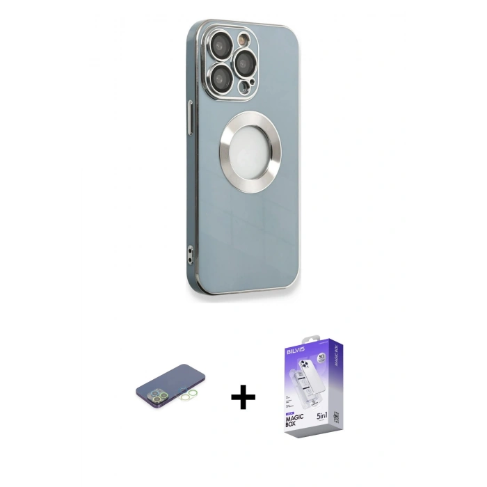 MARSİLYAN™- iPhone 13 Pro Max Kılıf İz Form Serisi - Siyah Bilvis 5in1 3D Magic Cam Ekran Koruyucu + Renkli Kamera Lens Koruma Cam - YL