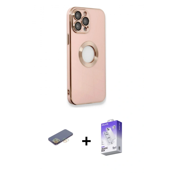 MARSİLYAN™- iPhone 13 Pro Max Kılıf İz Form Serisi - Siyah Bilvis 5in1 3D Magic Cam Ekran Koruyucu + Renkli Kamera Lens Koruma Cam - SI