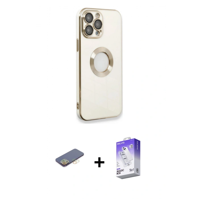 MARSİLYAN™- iPhone 13 Pro Max Kılıf İz Form Serisi - Siyah Bilvis 5in1 3D Magic Cam Ekran Koruyucu + Renkli Kamera Lens Koruma Cam - SI