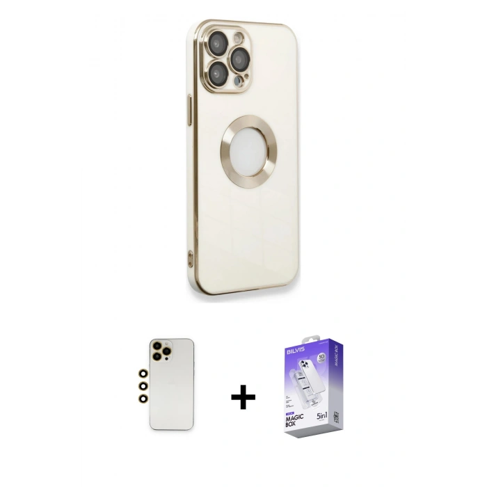 MARSİLYAN™- iPhone 13 Pro Max Kılıf İz Form Serisi - Siyah Bilvis 5in1 3D Magic Cam Ekran Koruyucu + Shine Kamera Lens - GD