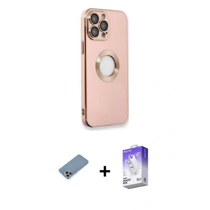 MARSİLYAN™- iPhone 13 Pro Max Kılıf İz Form Serisi - Siyah Bilvis 5in1 3D Magic Cam Ekran Koruyucu + Shine Kamera Lens Koruma Cam - GI