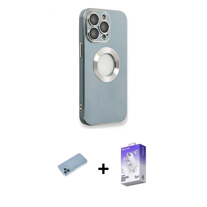 MARSİLYAN™- iPhone 13 Pro Max Kılıf İz Form Serisi - Siyah Bilvis 5in1 3D Magic Cam Ekran Koruyucu + Shine Kamera Lens Koruma Cam - MI