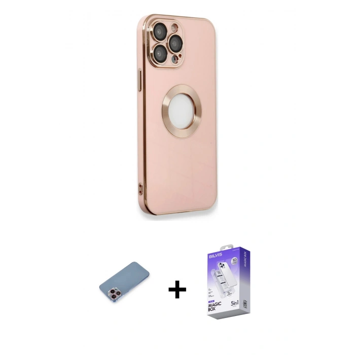MARSİLYAN™- iPhone 13 Pro Max Kılıf İz Form Serisi - Siyah Bilvis 5in1 3D Magic Cam Ekran Koruyucu + Shine Kamera Lens Koruma Cam - PE