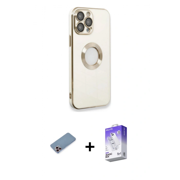 MARSİLYAN™- iPhone 13 Pro Max Kılıf İz Form Serisi - Siyah Bilvis 5in1 3D Magic Cam Ekran Koruyucu + Shine Kamera Lens Koruma Cam - PE