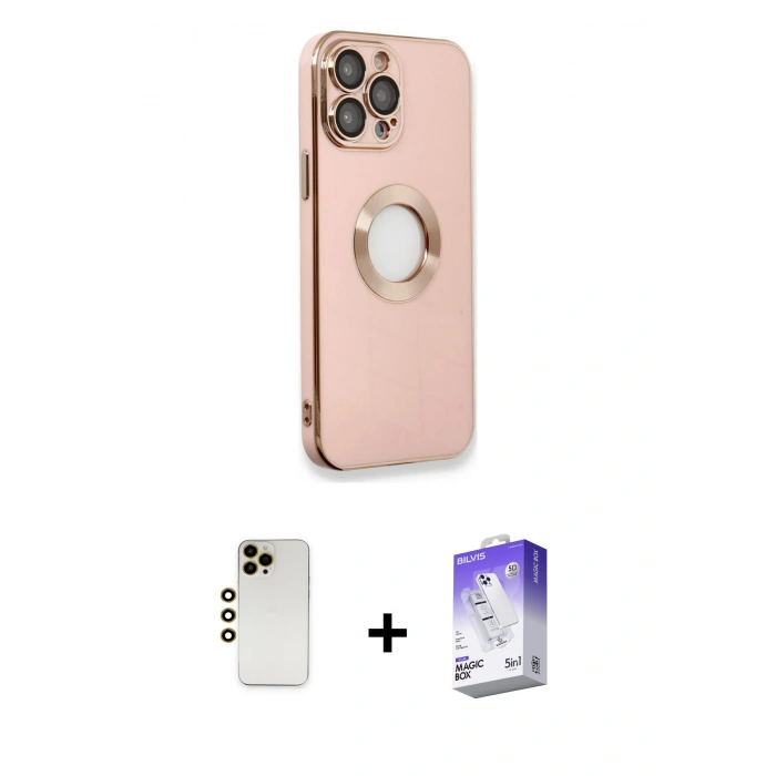 MARSİLYAN™- iPhone 13 Pro Max Kılıf İz Form Serisi - Siyah Bilvis 5in1 3D Magic Cam Ekran Koruyucu + Shine Kamera Lens - GD