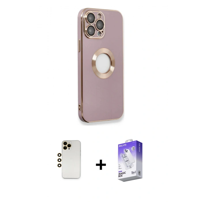 MARSİLYAN™- iPhone 13 Pro Max Kılıf İz Form Serisi - Siyah Bilvis 5in1 3D Magic Cam Ekran Koruyucu + Shine Kamera Lens - GD
