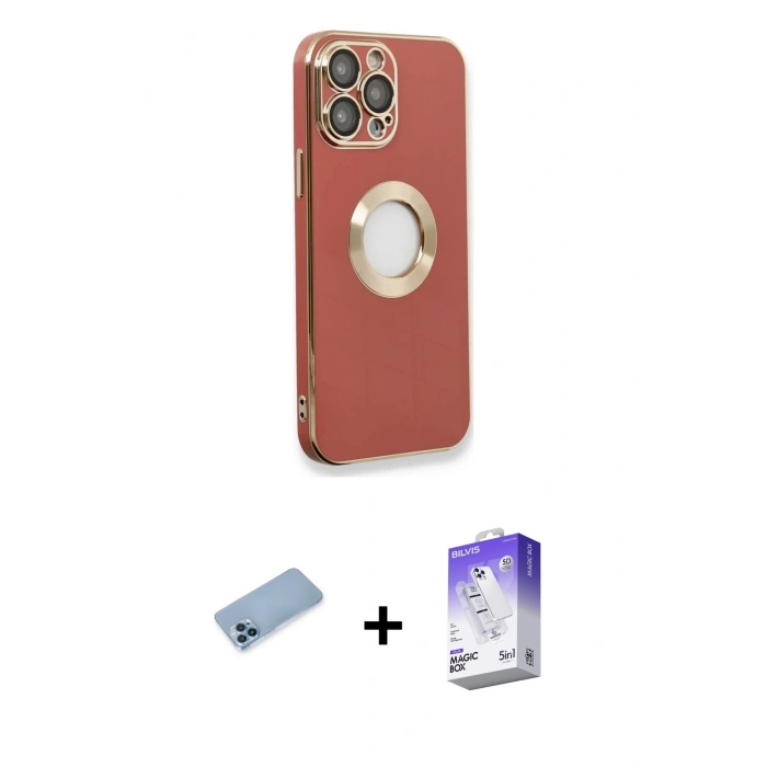 MARSİLYAN™- iPhone 13 Pro Max Kılıf İz Form Serisi - Siyah Bilvis 5in1 3D Magic Cam Ekran Koruyucu + Shine Kamera Lens Koruma Cam - MI