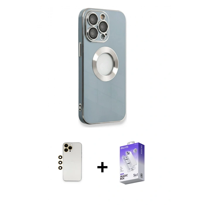 MARSİLYAN™- iPhone 13 Pro Max Kılıf İz Form Serisi - Siyah Bilvis 5in1 3D Magic Cam Ekran Koruyucu + Shine Kamera Lens - GD