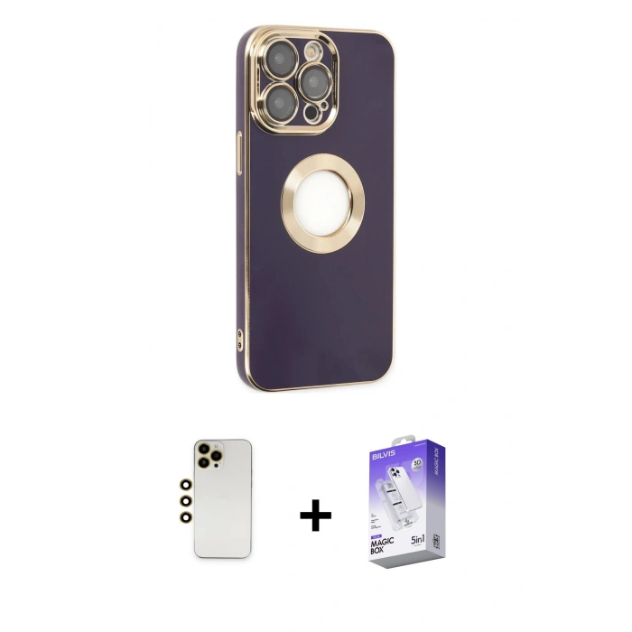 MARSİLYAN™- iPhone 13 Pro Max Kılıf İz Form Serisi - Siyah Bilvis 5in1 3D Magic Cam Ekran Koruyucu + Shine Kamera Lens - GD