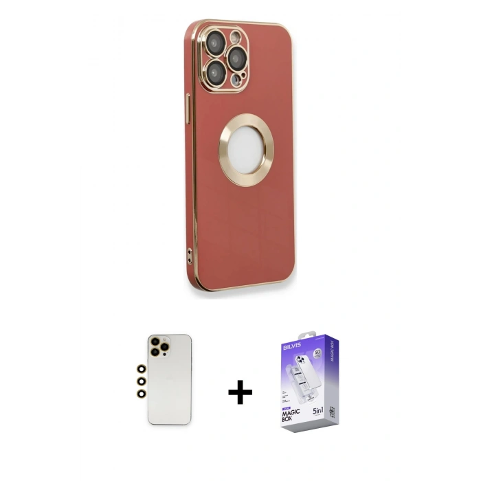 MARSİLYAN™- iPhone 13 Pro Max Kılıf İz Form Serisi - Siyah Bilvis 5in1 3D Magic Cam Ekran Koruyucu + Shine Kamera Lens - GD