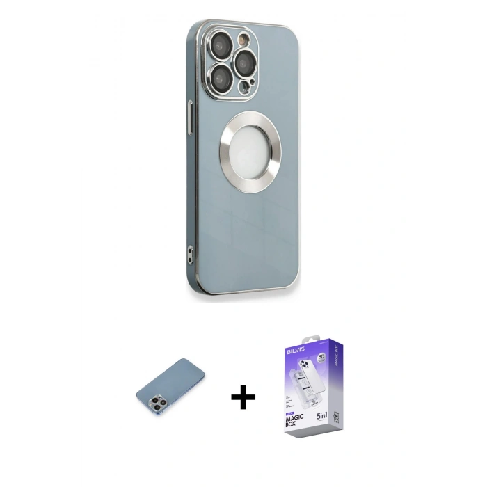 MARSİLYAN™- iPhone 13 Pro Max Kılıf İz Form Serisi - Siyah Bilvis 5in1 3D Magic Cam Ekran Koruyucu + Shine Kamera Lens Koruma Cam - GI