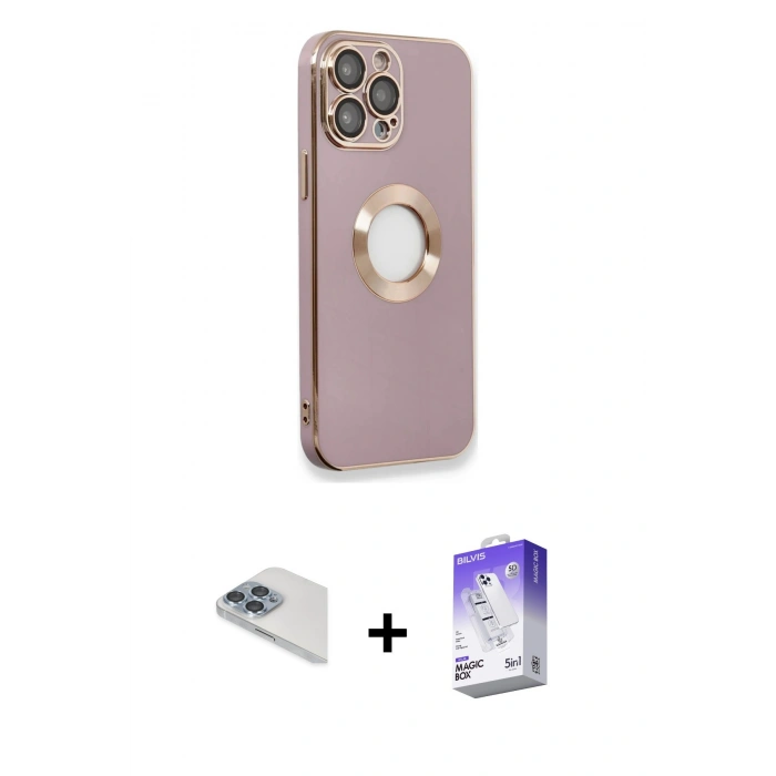 MARSİLYAN™- iPhone 13 Pro Max Kılıf İz Form Serisi - Siyah Bilvis 5in1 3D Magic Cam Ekran Koruyucu + Pers Alüminyum Kamera Lens - SABE