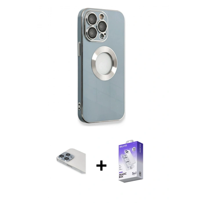 MARSİLYAN™- iPhone 13 Pro Max Kılıf İz Form Serisi - Siyah Bilvis 5in1 3D Magic Cam Ekran Koruyucu + Pers Alüminyum Kamera Lens - SABE