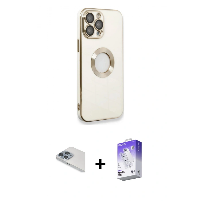MARSİLYAN™- iPhone 13 Pro Max Kılıf İz Form Serisi - Siyah Bilvis 5in1 3D Magic Cam Ekran Koruyucu + Pers Alüminyum Kamera Lens - SABE