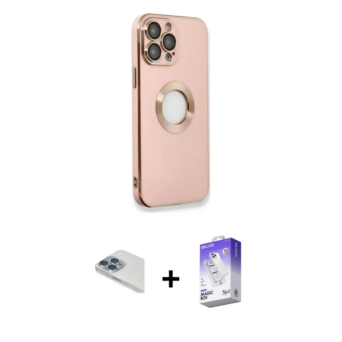 MARSİLYAN™- iPhone 13 Pro Max Kılıf İz Form Serisi - Siyah Bilvis 5in1 3D Magic Cam Ekran Koruyucu + Pers Alüminyum Kamera Lens - SABE