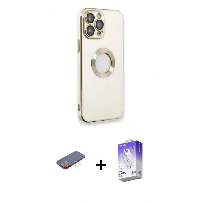 MARSİLYAN™- iPhone 13 Pro Max Kılıf İz Form Serisi - Siyah Bilvis 5in1 3D Magic Cam Ekran Koruyucu + Renkli Kamera Lens Koruma Cam - TU