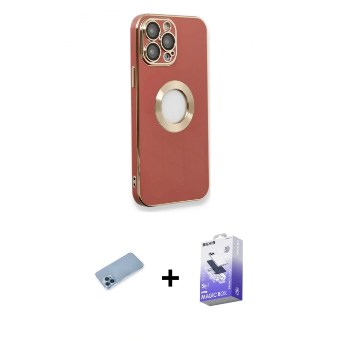MARSİLYAN™- iPhone 13 Pro Max Kılıf İz Form Serisi - Siyah Bilvis 5in1 5D Magic Hayalet Cam Ekran Koruyucu + Shine Kamera Lens Koruma Cam - MI