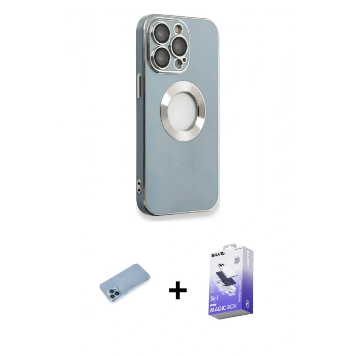 MARSİLYAN™- iPhone 13 Pro Max Kılıf İz Form Serisi - Siyah Bilvis 5in1 5D Magic Hayalet Cam Ekran Koruyucu + Shine Kamera Lens Koruma Cam - MI