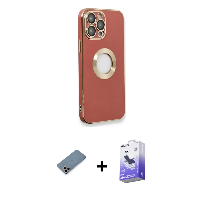 MARSİLYAN™- iPhone 13 Pro Max Kılıf İz Form Serisi - Siyah Bilvis 5in1 5D Magic Hayalet Cam Ekran Koruyucu + Metal Kamera Lens Koruma Cam - MR
