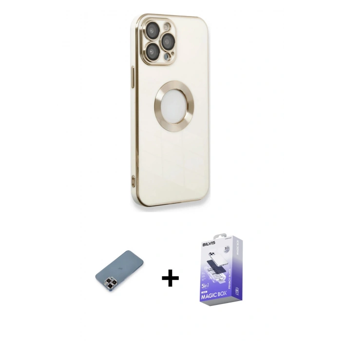 MARSİLYAN™- iPhone 13 Pro Max Kılıf İz Form Serisi - Siyah Bilvis 5in1 5D Magic Hayalet Cam Ekran Koruyucu + Metal Kamera Lens Koruma Cam - MR