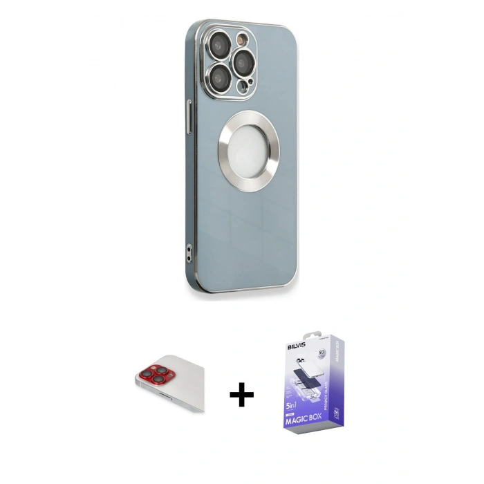 MARSİLYAN™- iPhone 13 Pro Max Kılıf İz Form Serisi - Siyah Bilvis 5in1 5D Magic Hayalet Cam Ekran Koruyucu + Pers Alüminyum Kamera Lens - KI