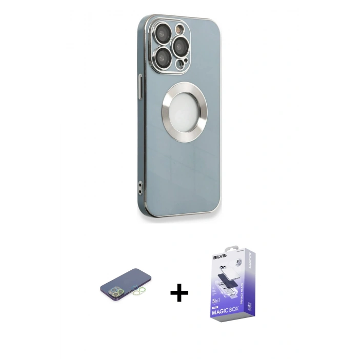 MARSİLYAN™- iPhone 13 Pro Max Kılıf İz Form Serisi - Siyah Bilvis 5in1 5D Magic Hayalet Cam Ekran Koruyucu + Renkli Kamera Lens Koruma Cam - YL