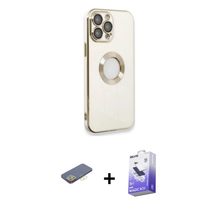 MARSİLYAN™- iPhone 13 Pro Max Kılıf İz Form Serisi - Siyah Bilvis 5in1 5D Magic Hayalet Cam Ekran Koruyucu + Renkli Kamera Lens Koruma Cam - SI