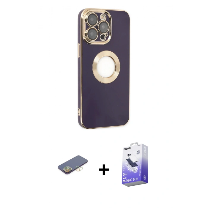 MARSİLYAN™- iPhone 13 Pro Max Kılıf İz Form Serisi - Siyah Bilvis 5in1 5D Magic Hayalet Cam Ekran Koruyucu + Renkli Kamera Lens Koruma Cam - SI