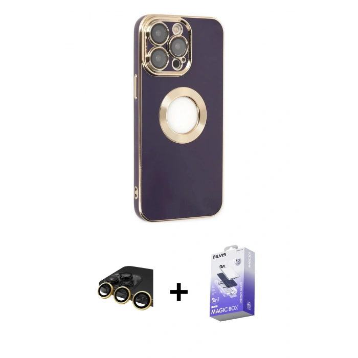 MARSİLYAN™- iPhone 13 Pro Max Kılıf İz Form Serisi - Siyah Bilvis 5in1 5D Magic Hayalet Cam Ekran Koruyucu + Raze Metal Kamera Lens - GD