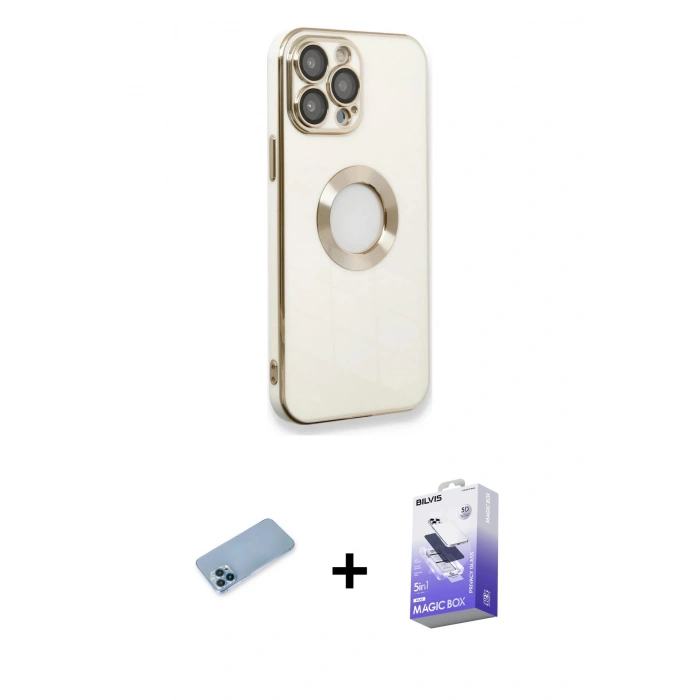 MARSİLYAN™- iPhone 13 Pro Max Kılıf İz Form Serisi - Siyah Bilvis 5in1 5D Magic Hayalet Cam Ekran Koruyucu + Shine Kamera Lens Koruma Cam - MI