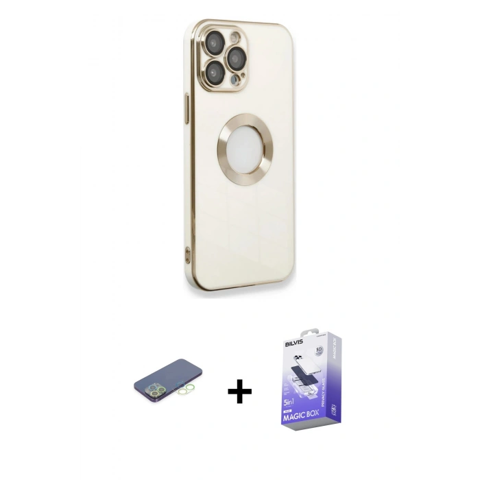MARSİLYAN™- iPhone 13 Pro Max Kılıf İz Form Serisi - Siyah Bilvis 5in1 5D Magic Hayalet Cam Ekran Koruyucu + Renkli Kamera Lens Koruma Cam - YL