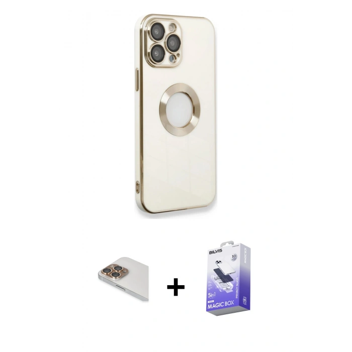 MARSİLYAN™- iPhone 13 Pro Max Kılıf İz Form Serisi - Siyah Bilvis 5in1 5D Magic Hayalet Cam Ekran Koruyucu + Pers Alüminyum Kamera Lens - GD