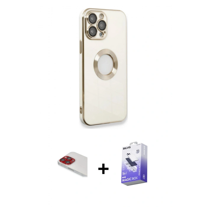 MARSİLYAN™- iPhone 13 Pro Max Kılıf İz Form Serisi - Siyah Bilvis 5in1 5D Magic Hayalet Cam Ekran Koruyucu + Pers Alüminyum Kamera Lens - KI