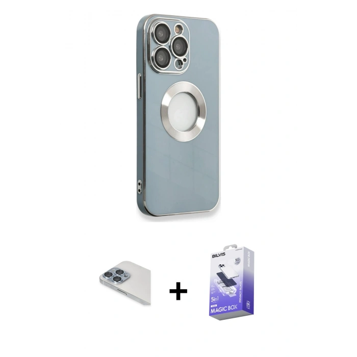 MARSİLYAN™- iPhone 13 Pro Max Kılıf İz Form Serisi - Siyah Bilvis 5in1 5D Magic Hayalet Cam Ekran Koruyucu + Pers Alüminyum Kamera Lens - SABE