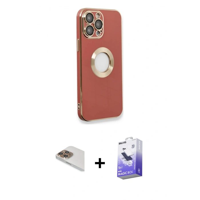 MARSİLYAN™- iPhone 13 Pro Max Kılıf İz Form Serisi - Siyah Bilvis 5in1 5D Magic Hayalet Cam Ekran Koruyucu + Pers Alüminyum Kamera Lens - GD
