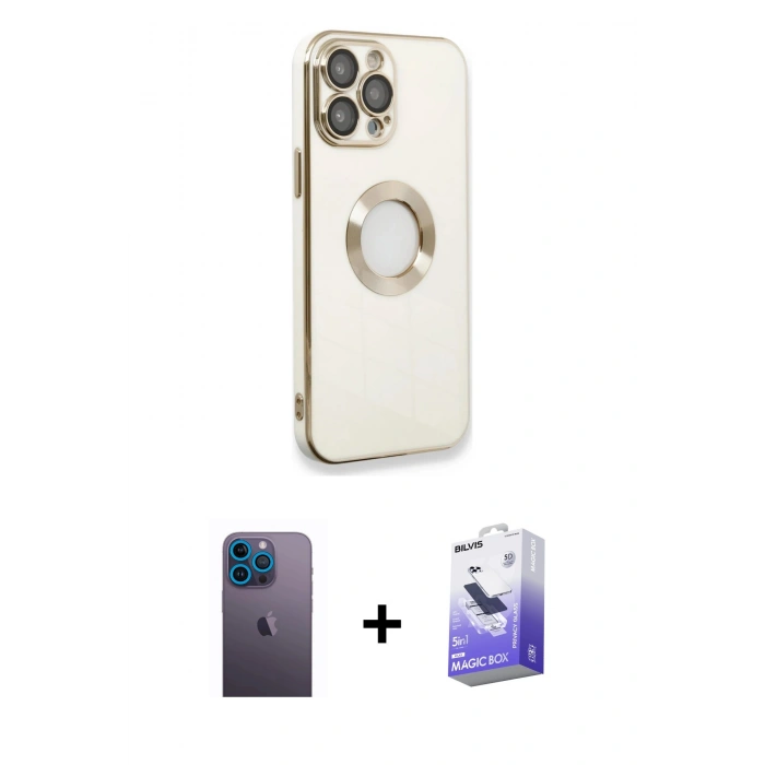 MARSİLYAN™- iPhone 13 Pro Max Kılıf İz Form Serisi - Siyah Bilvis 5in1 5D Magic Hayalet Cam Ekran Koruyucu + Neon Fosforlu Kamera Lens - MI
