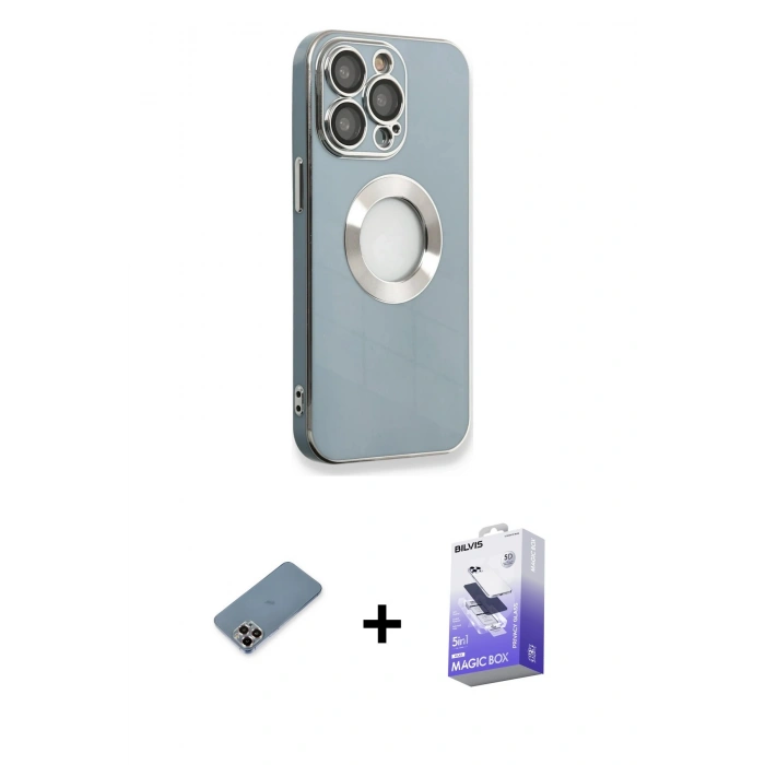 MARSİLYAN™- iPhone 13 Pro Max Kılıf İz Form Serisi - Siyah Bilvis 5in1 5D Magic Hayalet Cam Ekran Koruyucu + Metal Kamera Lens Koruma Cam - MR
