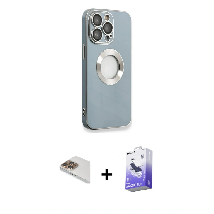 MARSİLYAN™- iPhone 13 Pro Max Kılıf İz Form Serisi - Siyah Bilvis 5in1 5D Magic Hayalet Cam Ekran Koruyucu + Pers Alüminyum Kamera Lens - GD