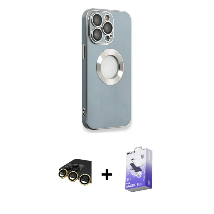 MARSİLYAN™- iPhone 13 Pro Max Kılıf İz Form Serisi - Siyah Bilvis 5in1 5D Magic Hayalet Cam Ekran Koruyucu + Raze Metal Kamera Lens - GD