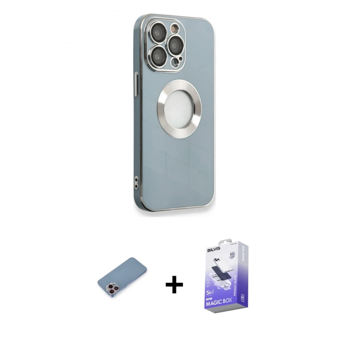 MARSİLYAN™- iPhone 13 Pro Max Kılıf İz Form Serisi - Siyah Bilvis 5in1 5D Magic Hayalet Cam Ekran Koruyucu + Shine Kamera Lens Koruma Cam - PE