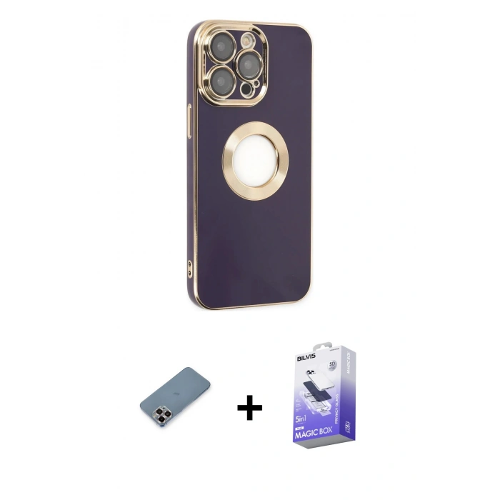MARSİLYAN™- iPhone 13 Pro Max Kılıf İz Form Serisi - Siyah Bilvis 5in1 5D Magic Hayalet Cam Ekran Koruyucu + Metal Kamera Lens Koruma Cam - MR