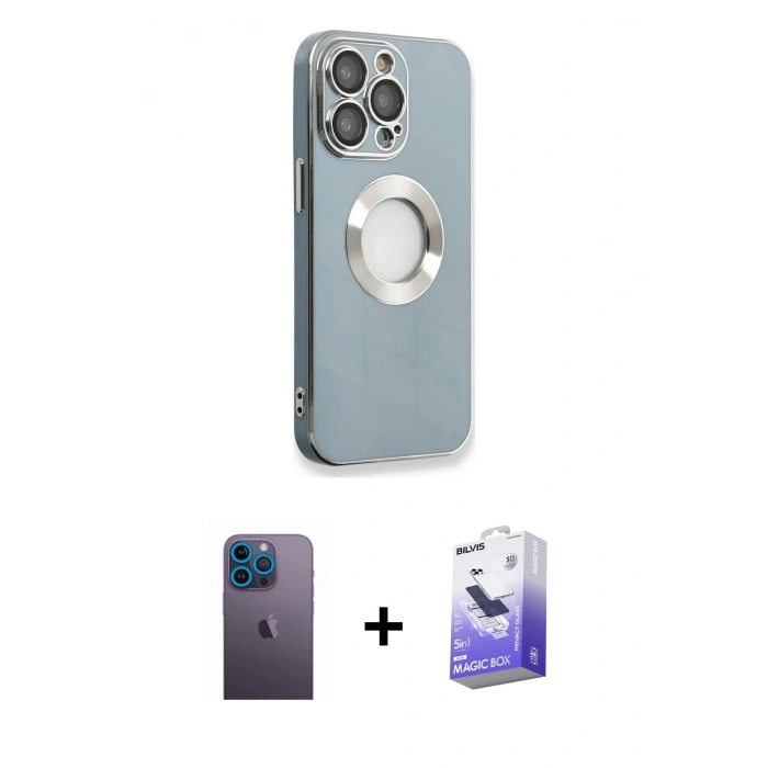 MARSİLYAN™- iPhone 13 Pro Max Kılıf İz Form Serisi - Siyah Bilvis 5in1 5D Magic Hayalet Cam Ekran Koruyucu + Neon Fosforlu Kamera Lens - MI