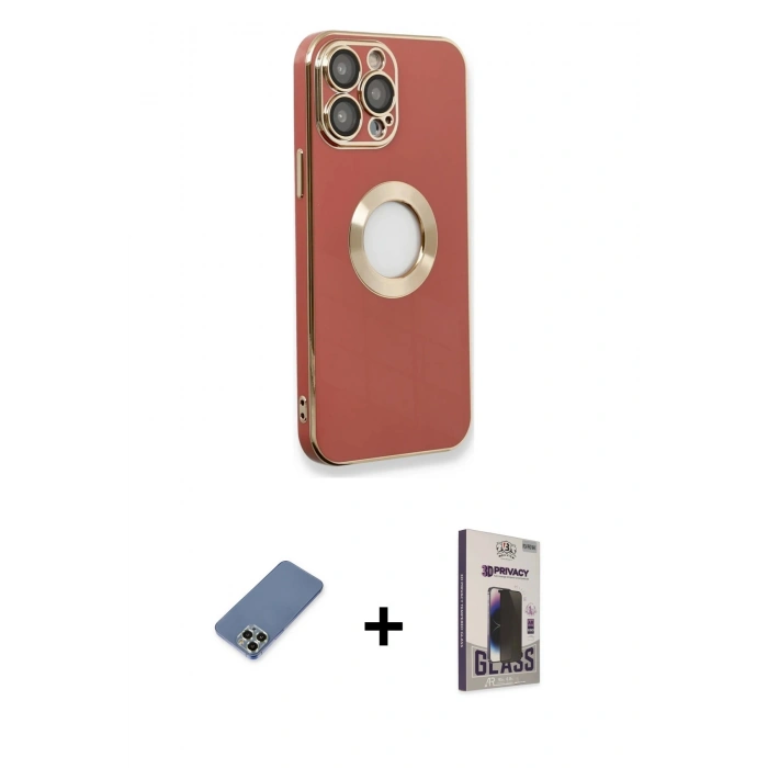 MARSİLYAN™- iPhone 13 Pro Max Kılıf İz Form Serisi - Siyah Bilvis Hayalet Cam Ekran Koruyucu + Açık Yeşil Metal Kamera Lens Koruma Cam