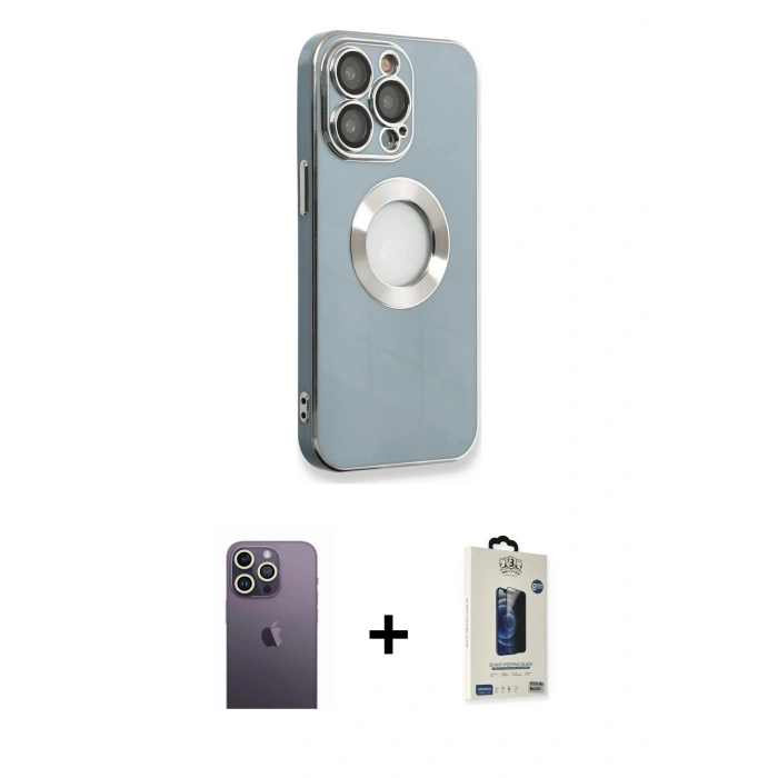 MARSİLYAN™- iPhone 13 Pro Max Kılıf İz Form Serisi - Siyah Bilvis Hayalet Cam Ekran Koruyucu + Neon Fosforlu Kamera Lens - BZ