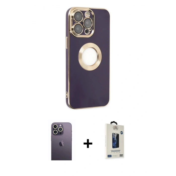 MARSİLYAN™- iPhone 13 Pro Max Kılıf İz Form Serisi - Siyah Bilvis Hayalet Cam Ekran Koruyucu + Neon Fosforlu Kamera Lens - BZ