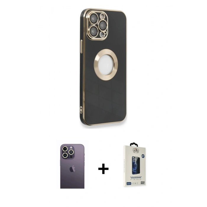 MARSİLYAN™- iPhone 13 Pro Max Kılıf İz Form Serisi - Siyah Bilvis Hayalet Cam Ekran Koruyucu + Neon Fosforlu Kamera Lens - BZ