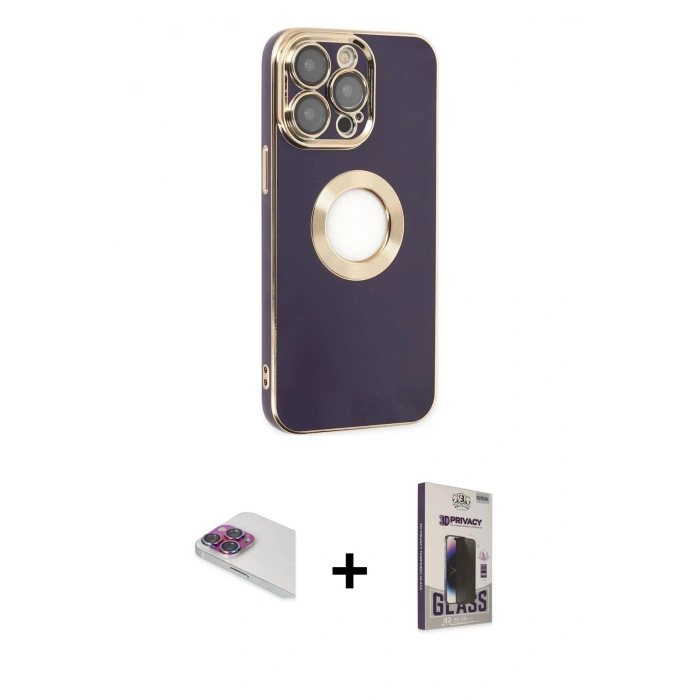 MARSİLYAN™- iPhone 13 Pro Max Kılıf İz Form Serisi - Siyah Bilvis Hayalet Cam Ekran Koruyucu + Pers Alüminyum Kamera Lens - GI